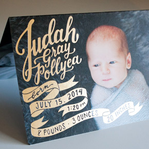 baby announcement with gold foil lettering | Taryn Eklund Ink